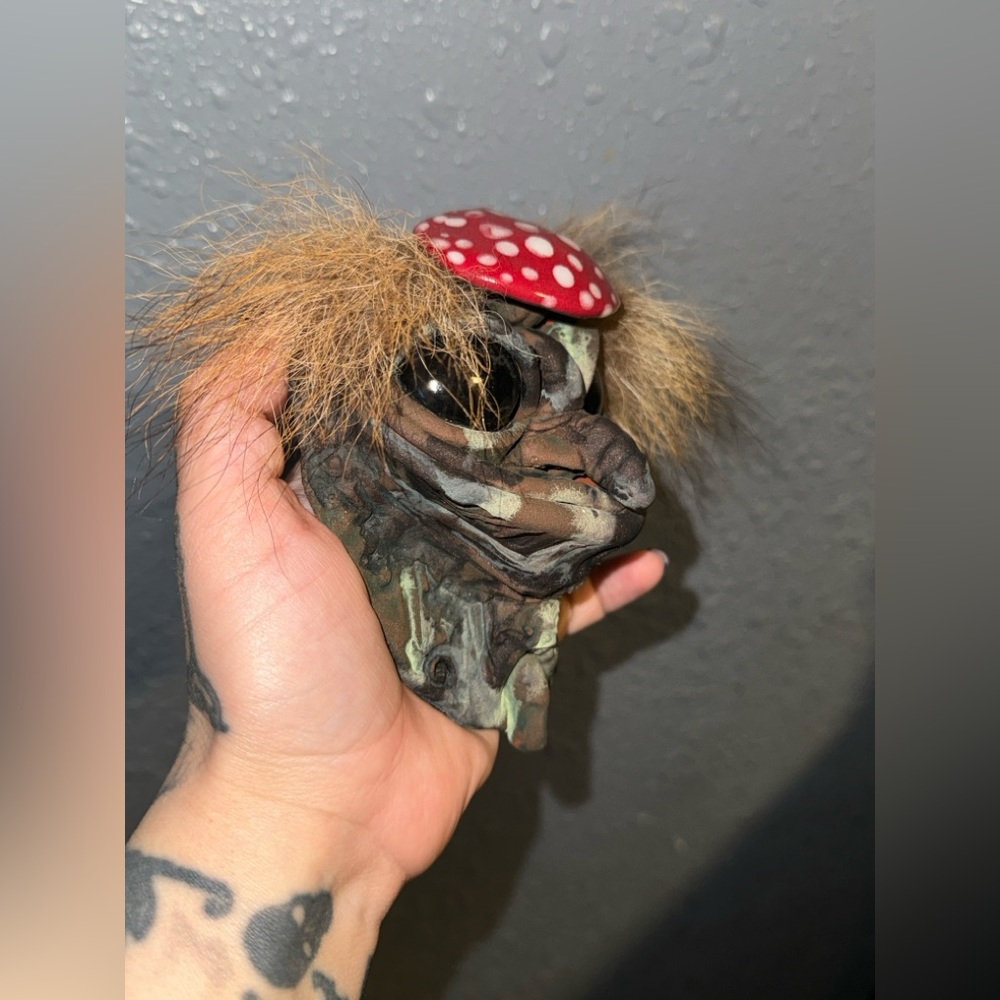 Whimsical Amanita Mushroom Creature Figurine With Hair Forest Dweller - Picture 7 of 9